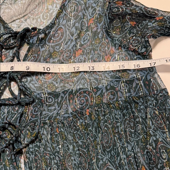 NATURAL LIFE Sheer Lace Tie up Blouse - Dark Blue Viscose with Metallic Yarn M/L - Picture 10 of 10